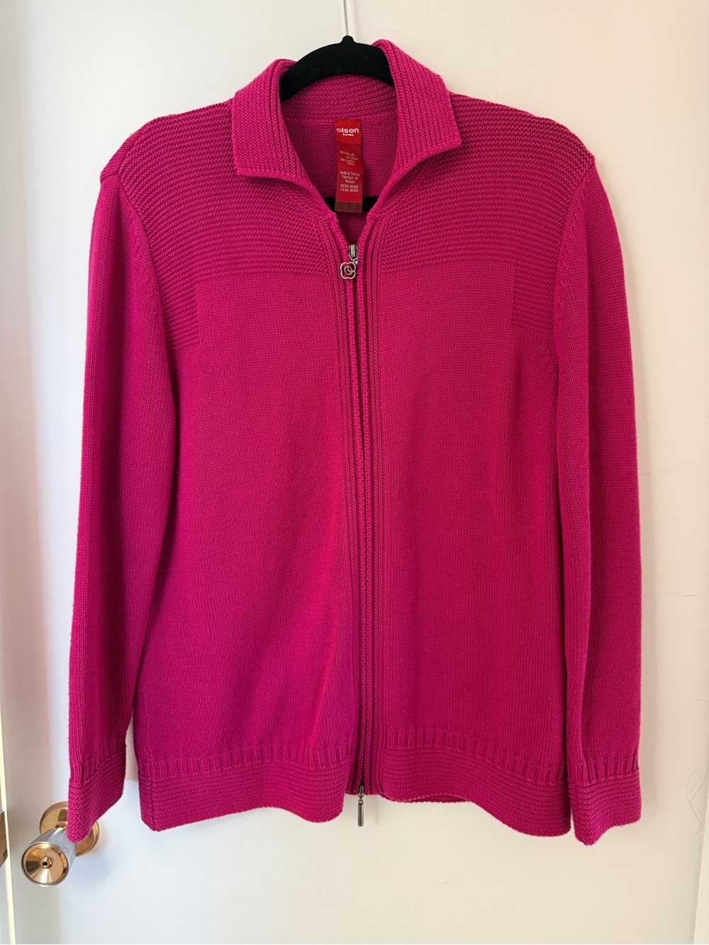 Olsen Europe Pink Zip Cardigan Sweater Size 12 Cotton Blend